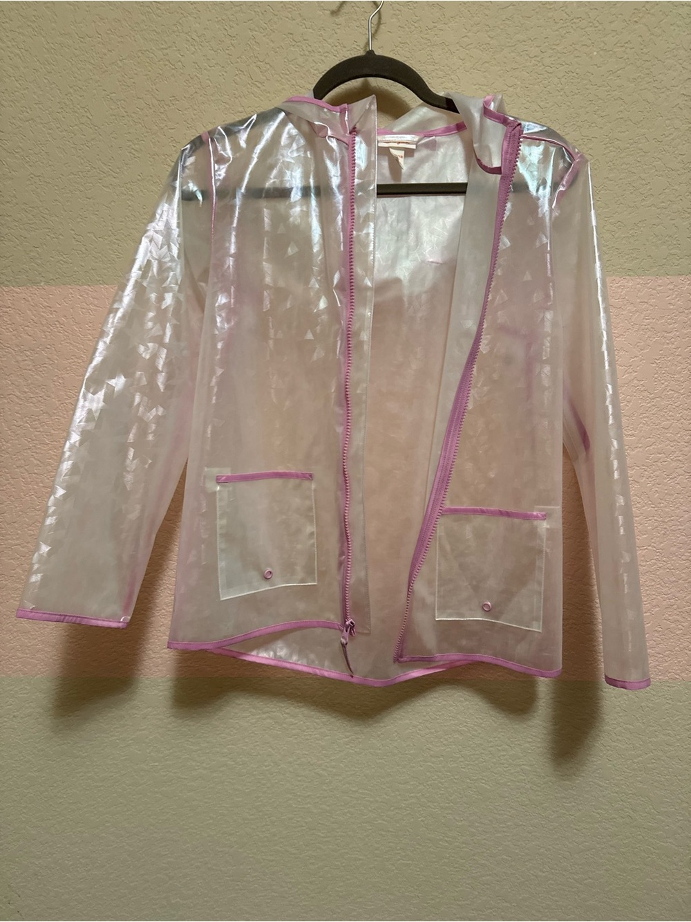 Transparent Pink-Trim Hooded Rain Jacket